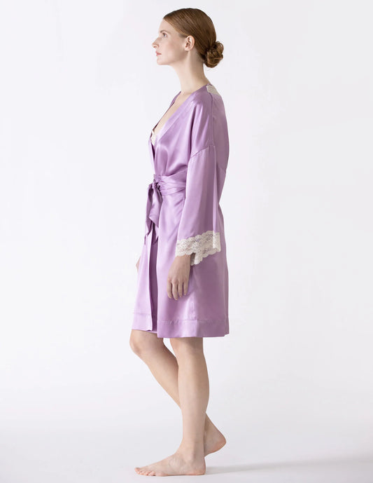 NK IMODE Gardenia Lace Trim Short Silk Kimono