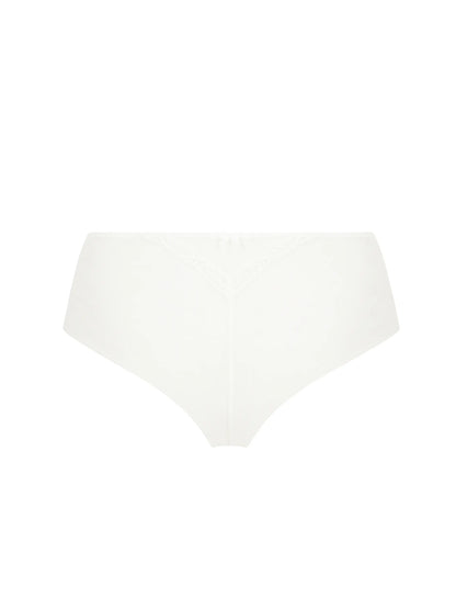White high-waisted bikini bottom on a white background