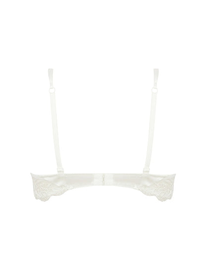 White bikini top with thin straps on a white background