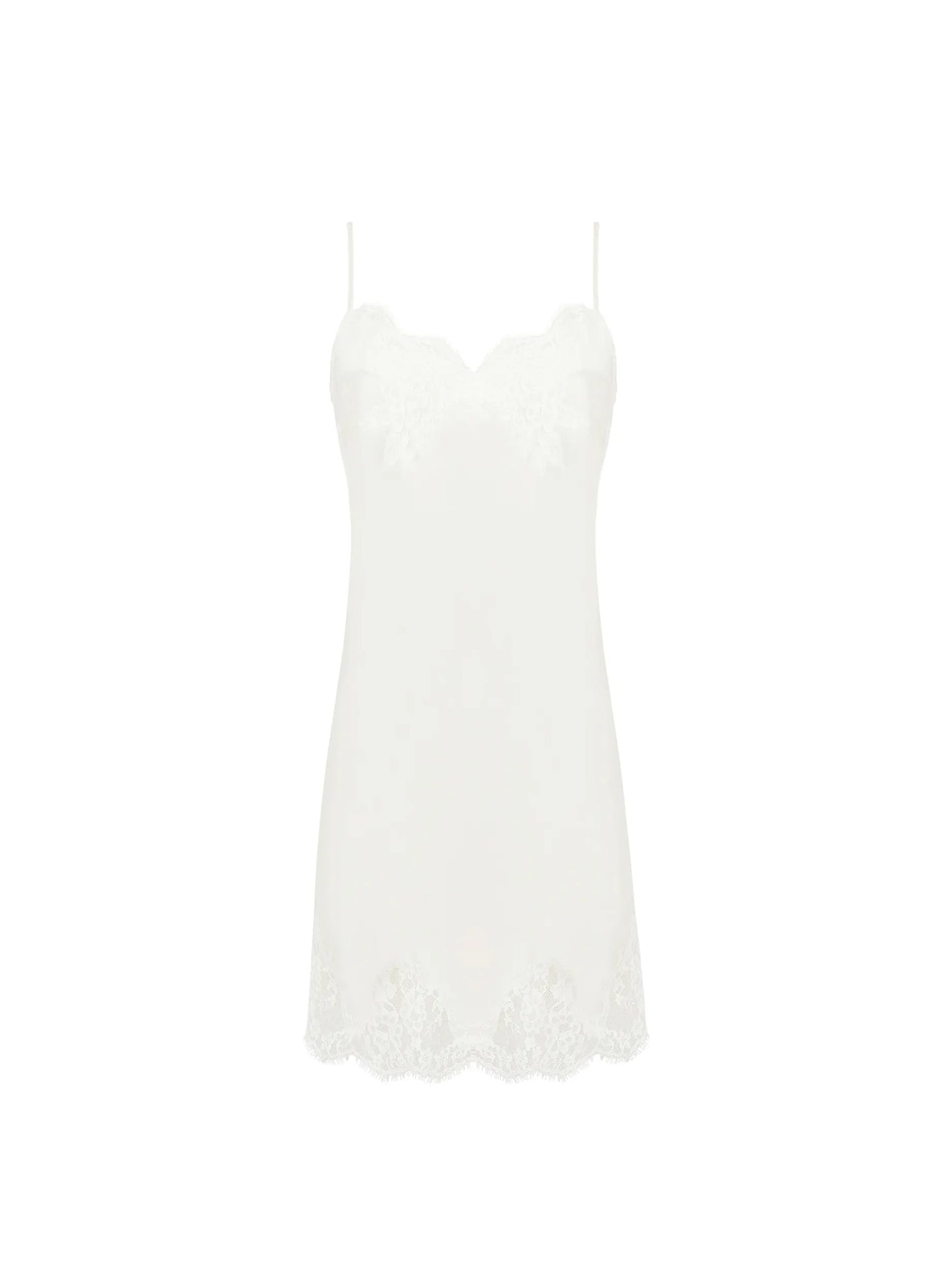 White lace-trimmed camisole on a white background
